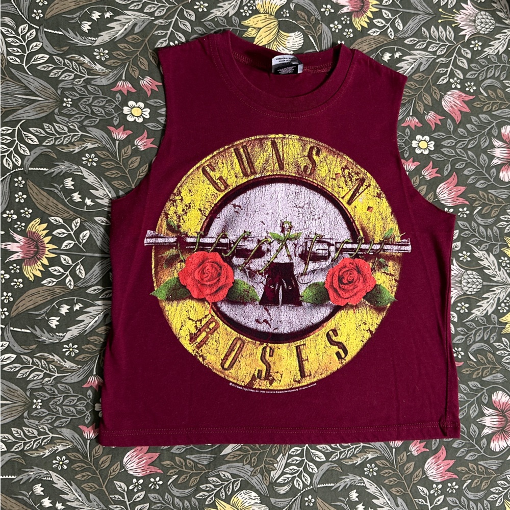 Guns and Roses Crop Top XS sleeveless in Red Burgundy